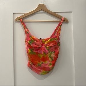 ZARA Pink Floral Cropped Bustier Tank